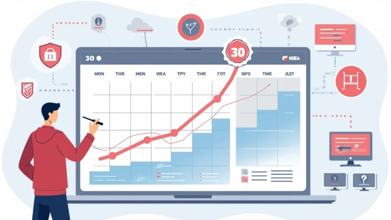 Plano visual de estudo para certificação NSE4 em 30 dias conectado a ícones de rede e segurança